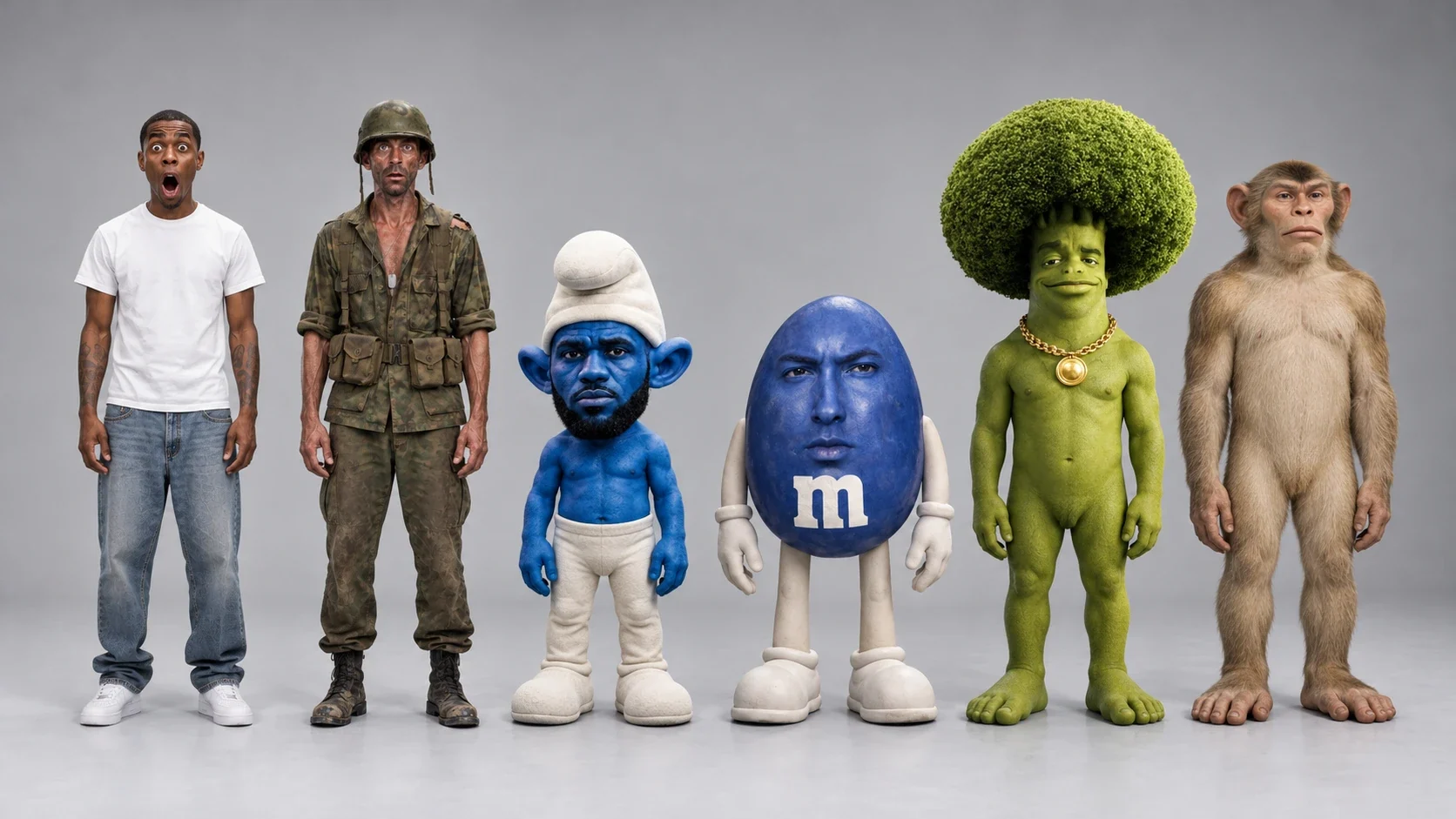 Characters lined up in a studio, waiting for a rival